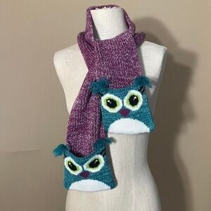 Purple and blue owl scarf with pockets